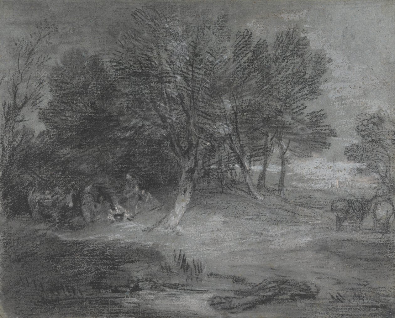 Çingene Kampı ile Ormanlık Manzara by Thomas Gainsborough