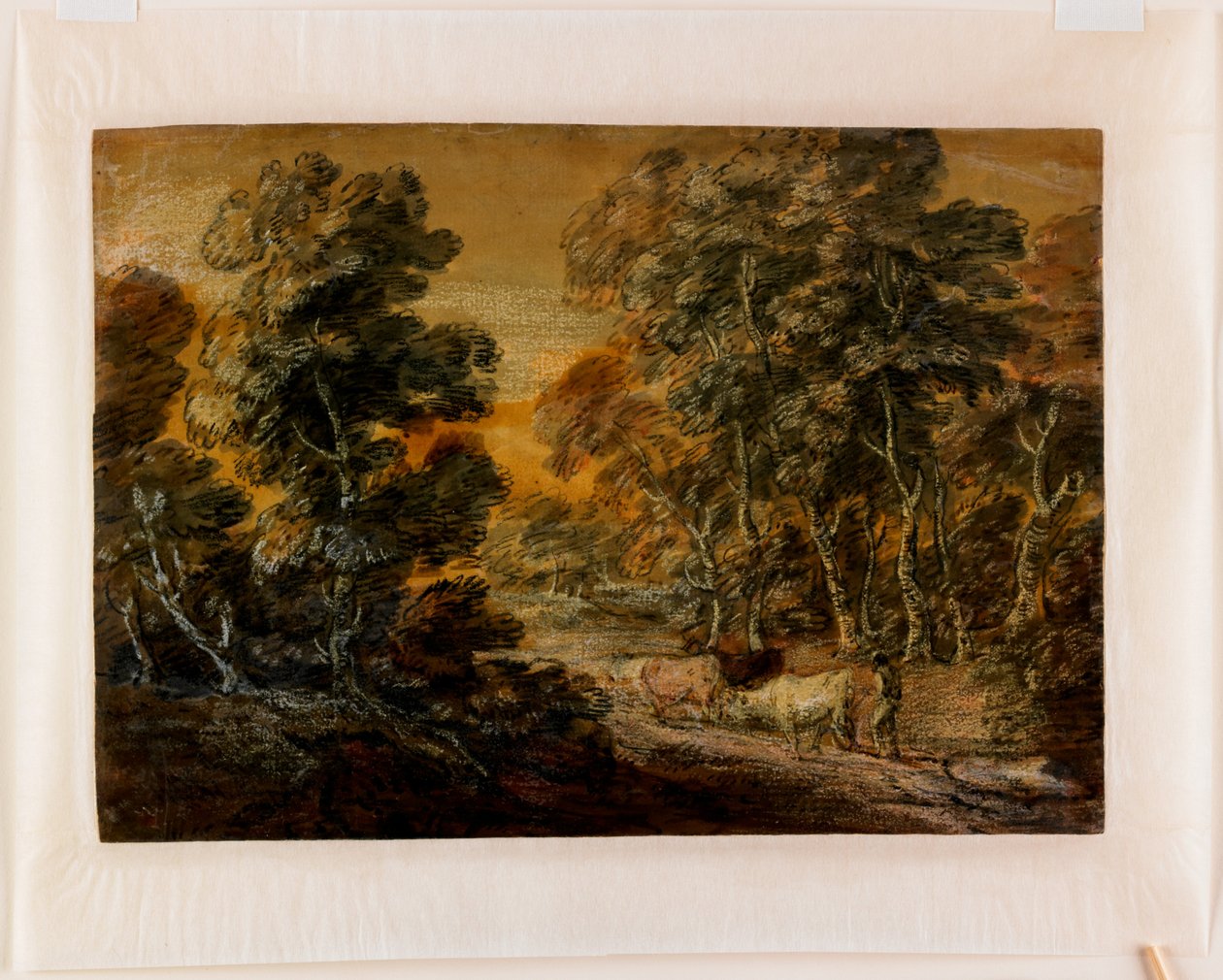 Çoban ve Sığır ile Ormanlık Peyzaj, c.1770 (siyah ve beyaz tebeşir, vernikli) by Thomas Gainsborough