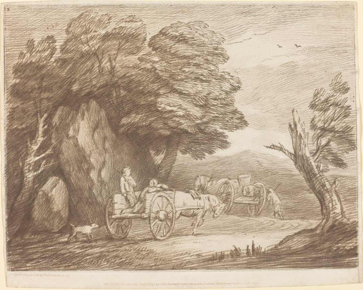 İki Ülke Arabası ve Figürlü Ormanlık Peyzaj by Thomas Gainsborough