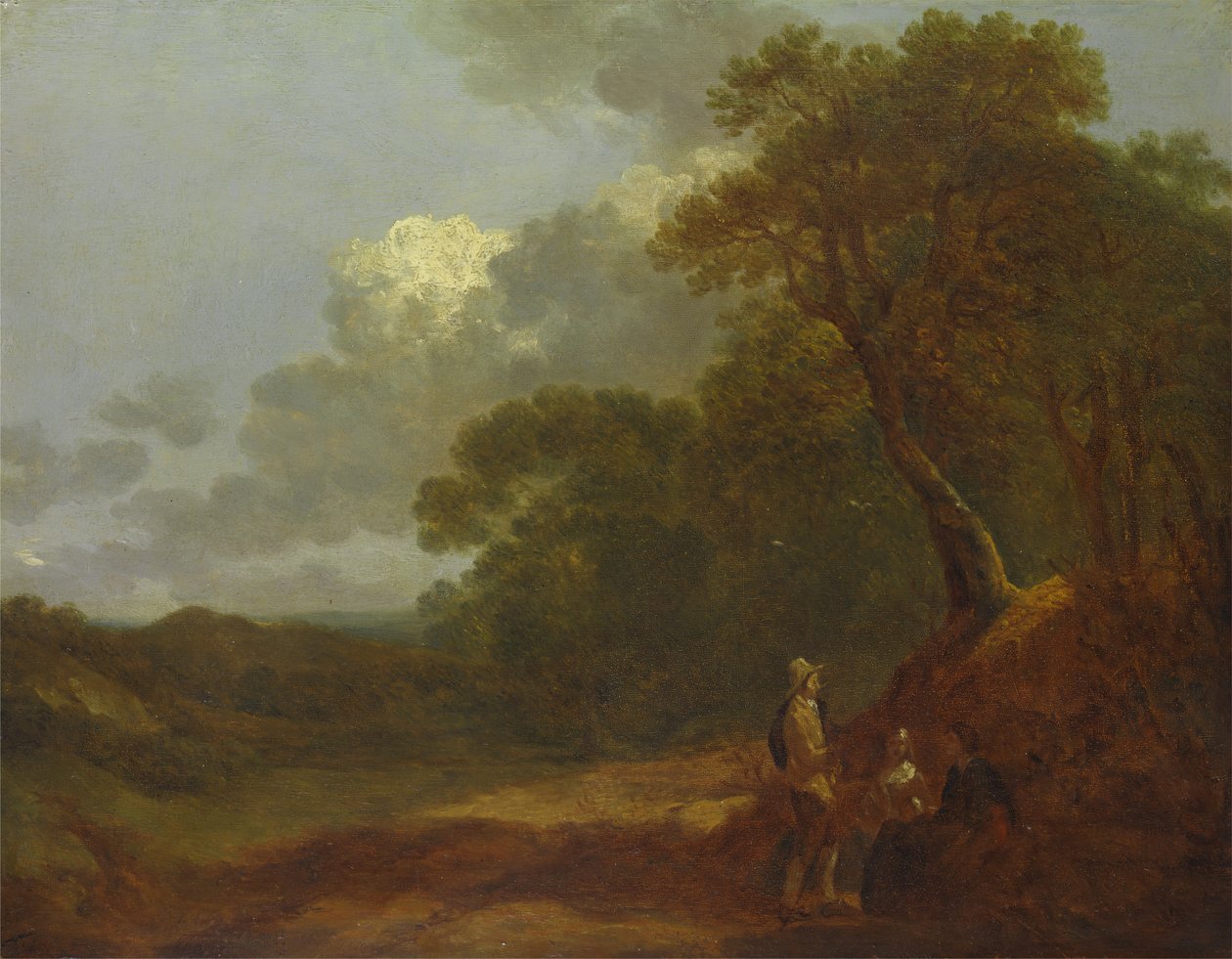 Bir Adamın İki Oturan Kadınla Konuştuğu Ormanlık Manzara, ca. 1745. by Thomas Gainsborough