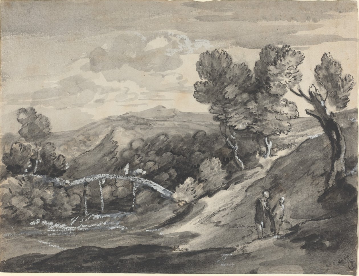 Bir Köprü ile Ormanlık Yayla Manzarası by Thomas Gainsborough