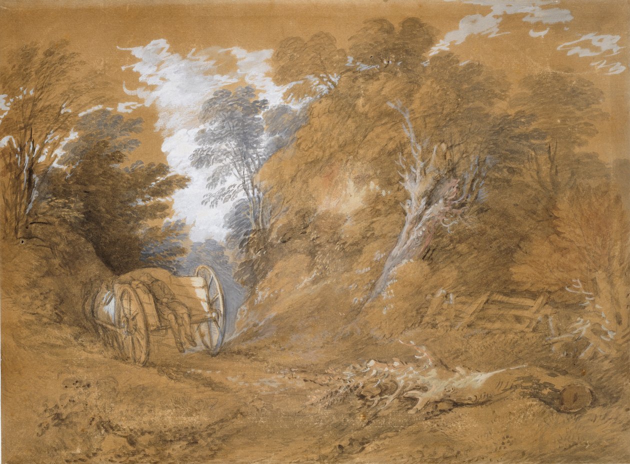 Bir arabada uyuyan bir köylü çocuk ile ormanlık manzara, 18. yüzyıl by Thomas Gainsborough