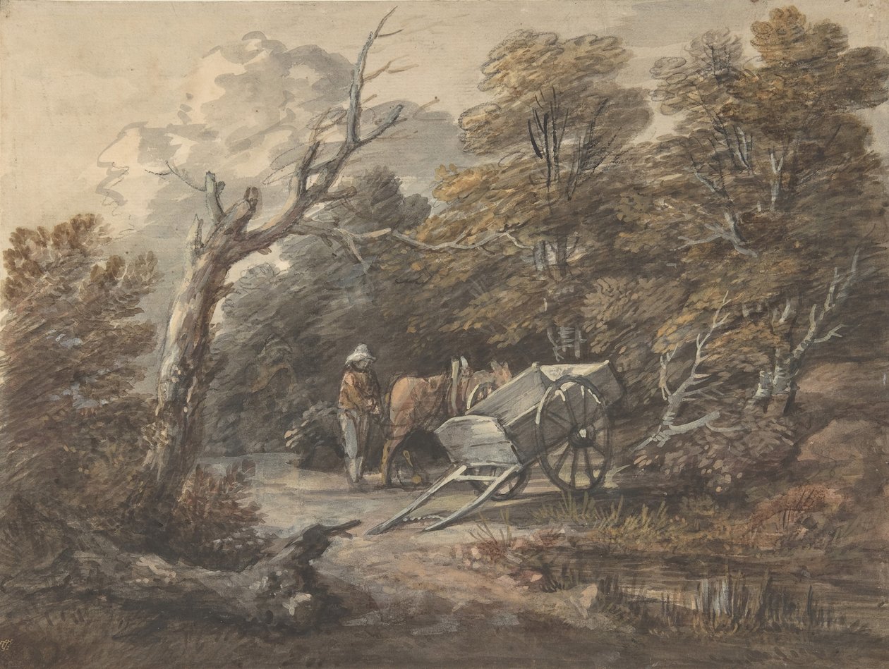 Bir Köylü, Bir At ve Bir Araba ile Orman Manzarası, yaklaşık. 1760. by Thomas Gainsborough