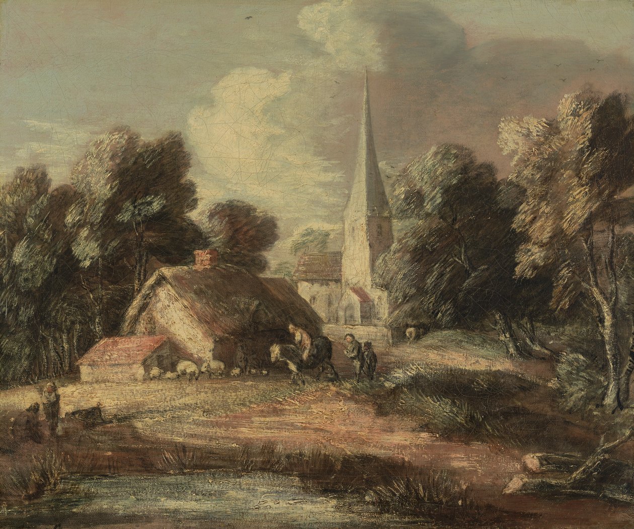 Yazlık ve kilise ile manzara by Thomas Gainsborough RA