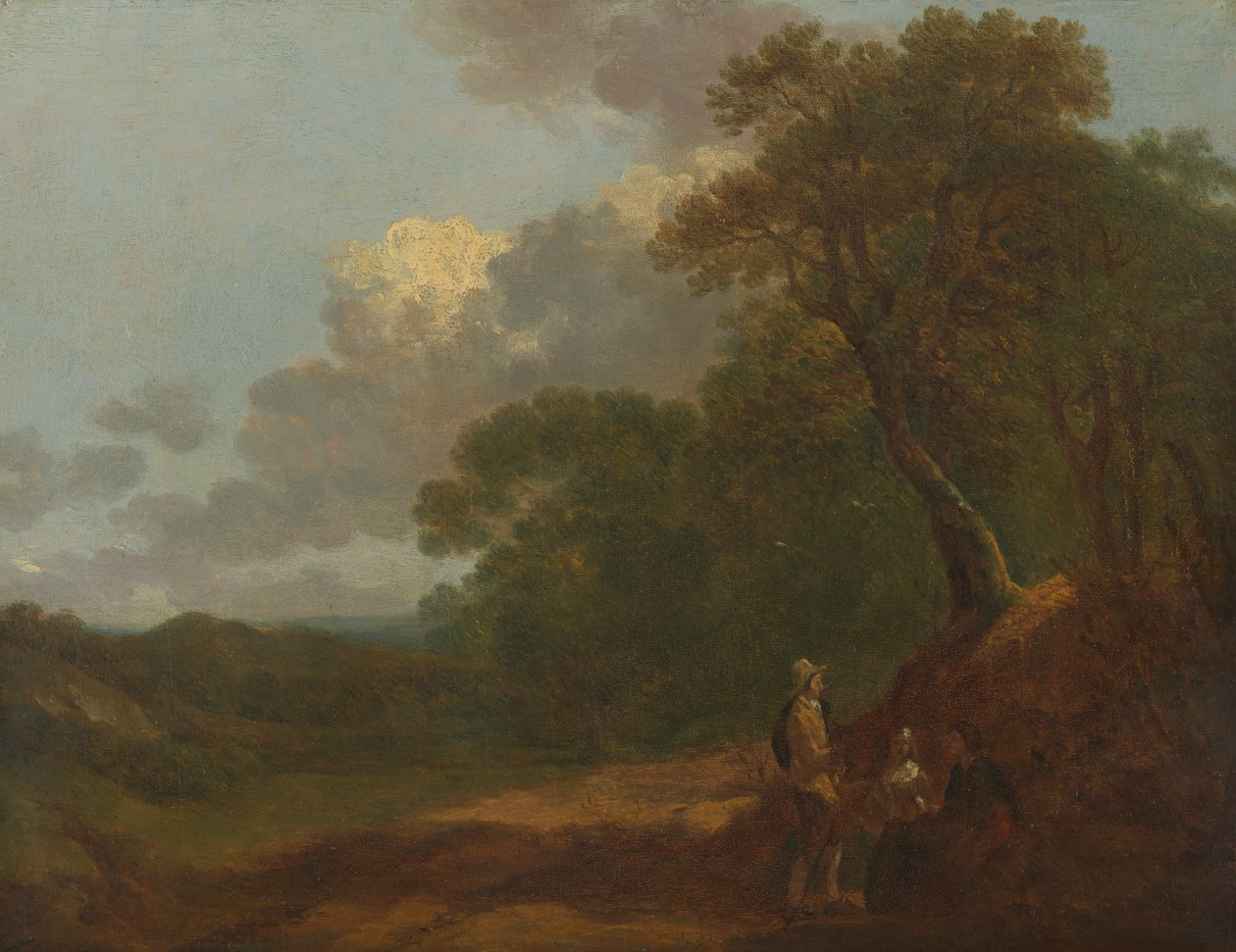 Bir Adamın Oturan İki Kadınla Konuştuğu Ormanlık Manzara by Thomas Gainsborough RA