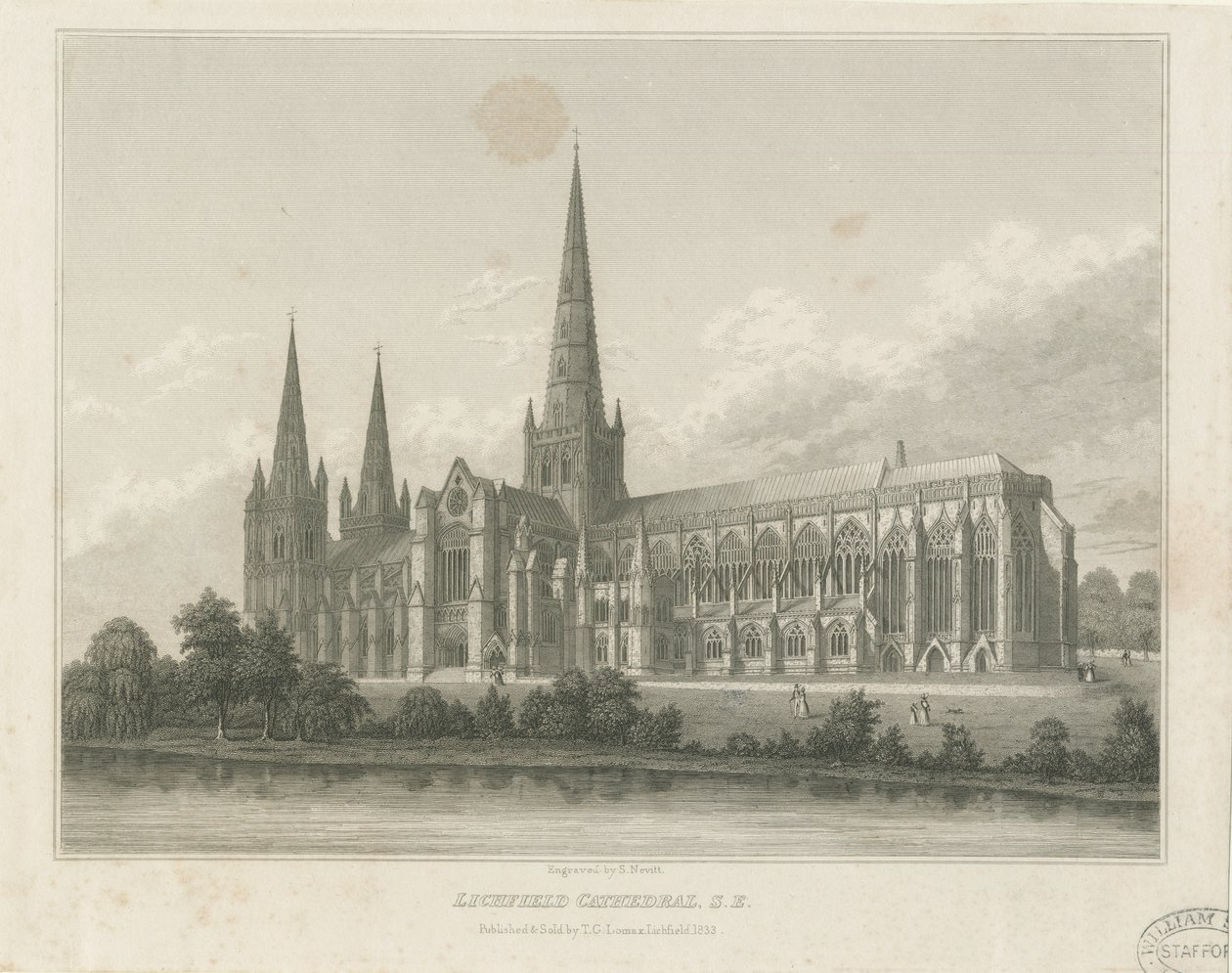 Lichfield Katedrali - Güney Doğu Görünümü: gravür, nd [c 1833] (baskı) by Thomas George Lomax