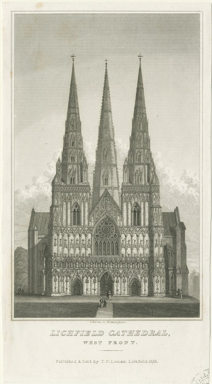 Lichfield Katedrali - Batı Cephesi: gravür, nd [c 1833] (baskı) by Thomas George Lomax