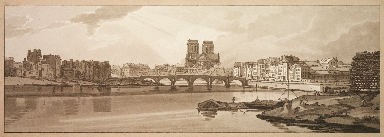 Paris'teki En Pitoresk Yirmi Manzaradan Bir Seçki: Arsenal'den alınan Pont de la Tournelle ve Notre Dame manzarası by Thomas Girtin