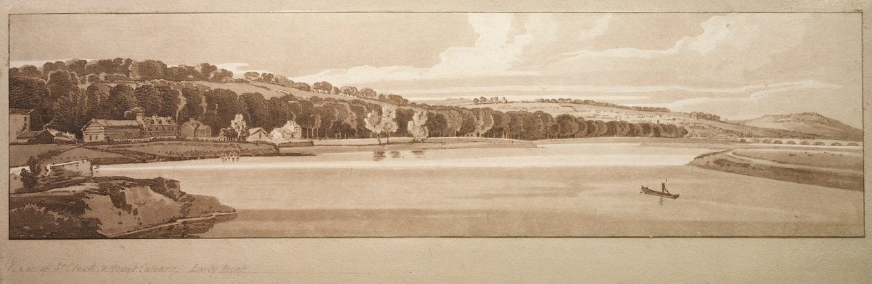Paris'teki En Pitoresk Yirmi Manzaradan Bir Seçki: Pont de Sêve'den alınan St. Cloud ve Calvary Dağı'nın görünümü by Thomas Girtin