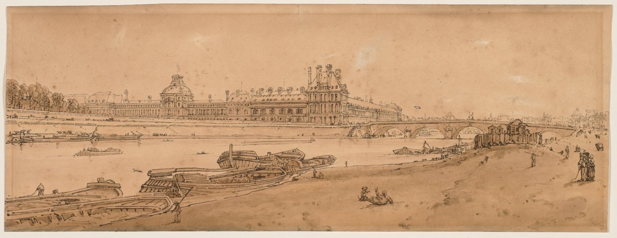 Paris'teki En Pitoresk Yirmi Manzaradan Bir Seçki: Quay d'Orsay'den Tuilleries ve Köprü Manzarası by Thomas Girtin