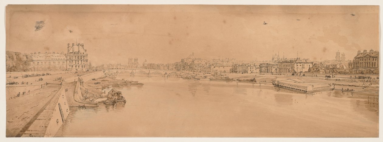 Paris'teki En Pitoresk Manzaralardan Yirmi Bir Seçki: Tuilleries ve Köprü Manzarası ve Pont de la Concorde'dan alınmış by Thomas Girtin