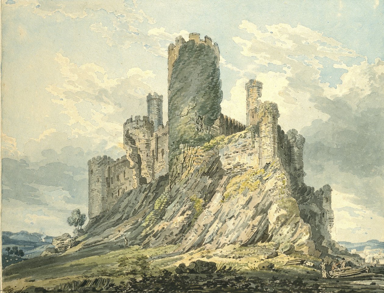 Conway Castle, c.1793 (sulu boya, kamış kalemle dokunuldu, grafit göstergeler üzerinde) by Thomas Girtin