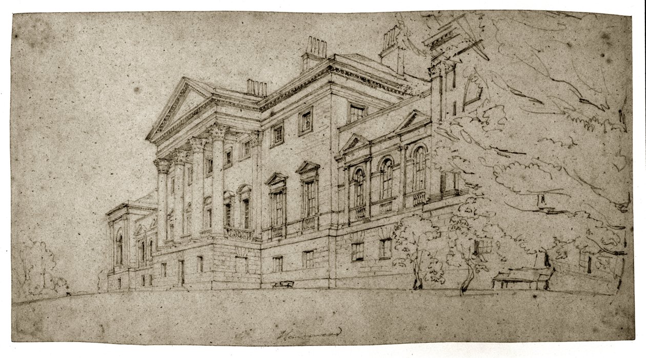 Harewood House, Yorkshire, c.1798 (dokulu dokuma kağıt üzerinde grafit) by Thomas Girtin