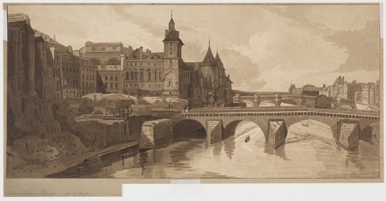 Paris'teki En Pitoresk Manzaralardan Yirmi Seçkisi: View of Pont au Change by Thomas Girtin