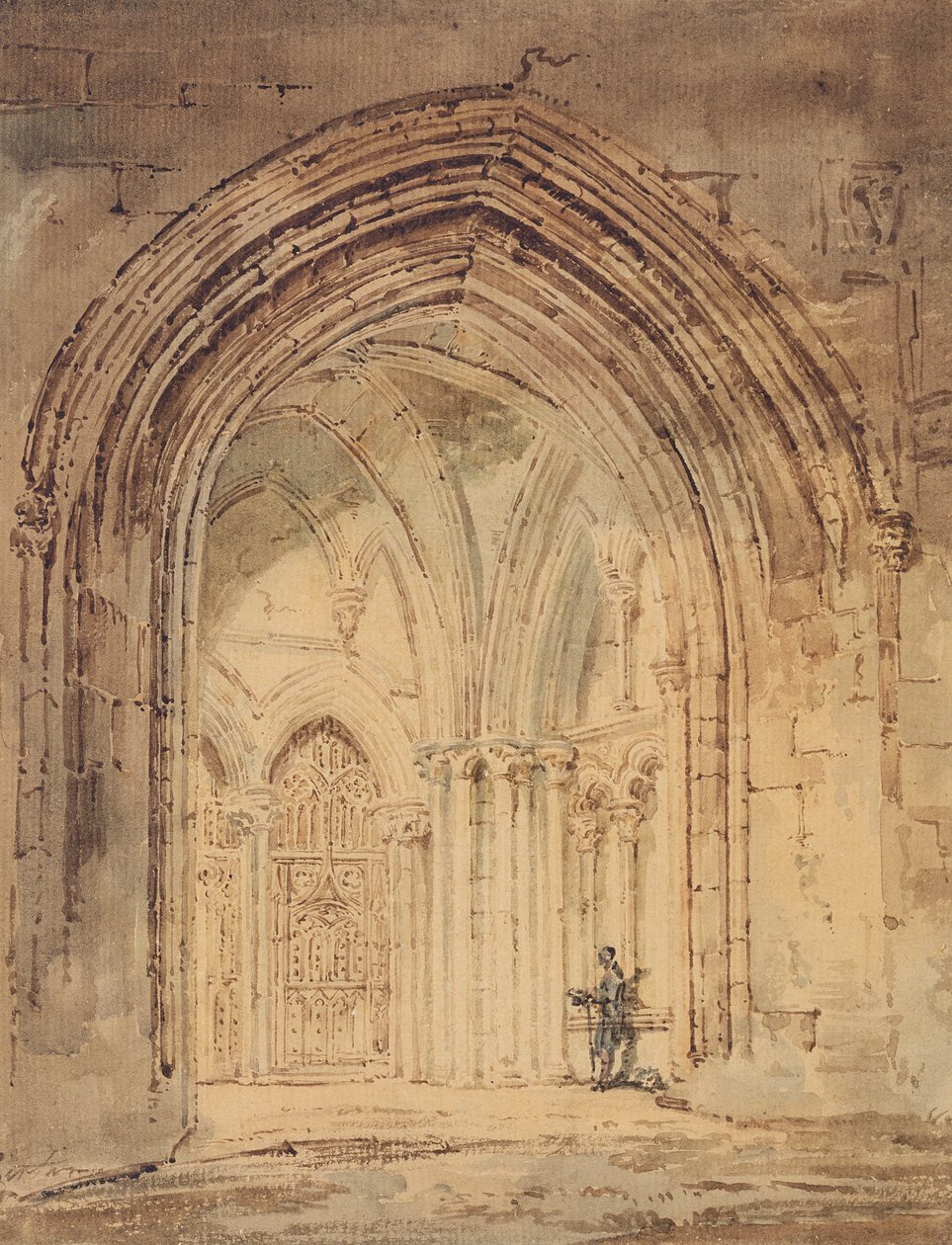St. Alban Katedrali, Hertfordshire, c.1797 (wc, kağıt üzerine kalem ve kahverengi mürekkep) by Thomas Girtin