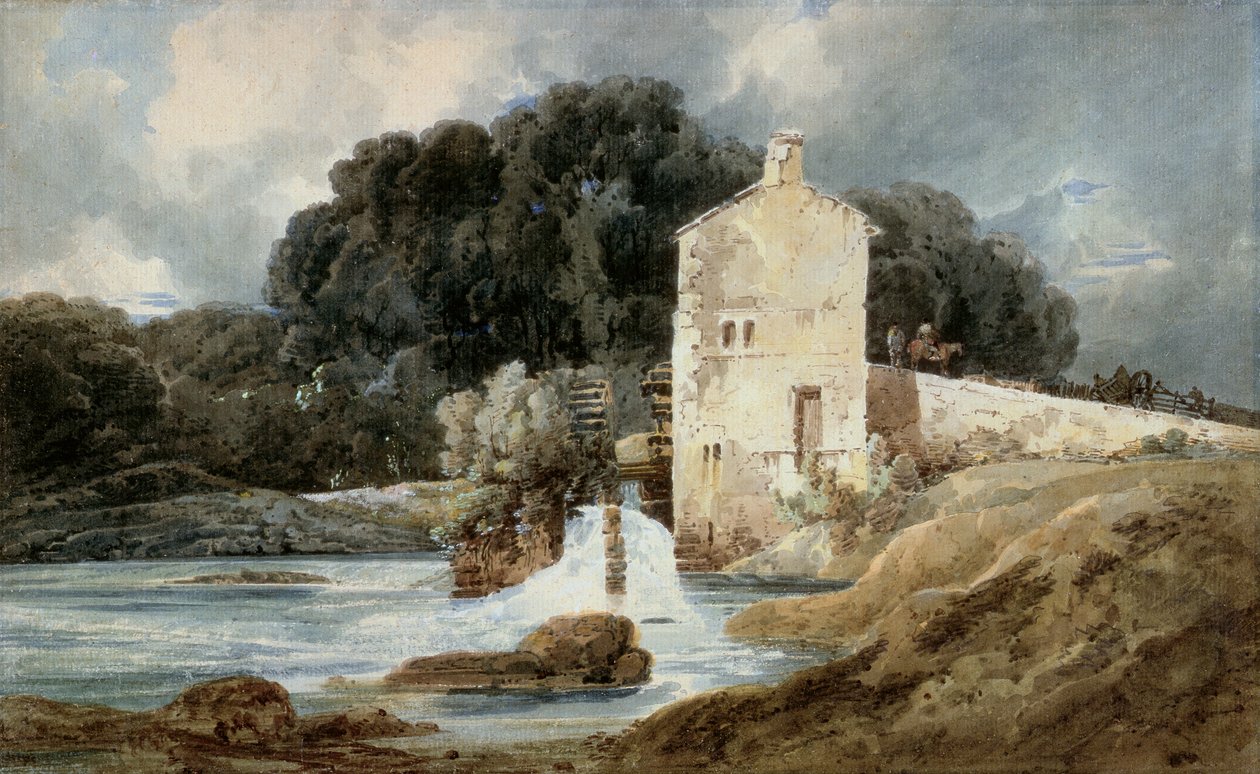 The Abbey Mill, Knaresborough, c.1801 (gövde boyası ile grafit üzeri kağıt üzerine sulu boya) by Thomas Girtin