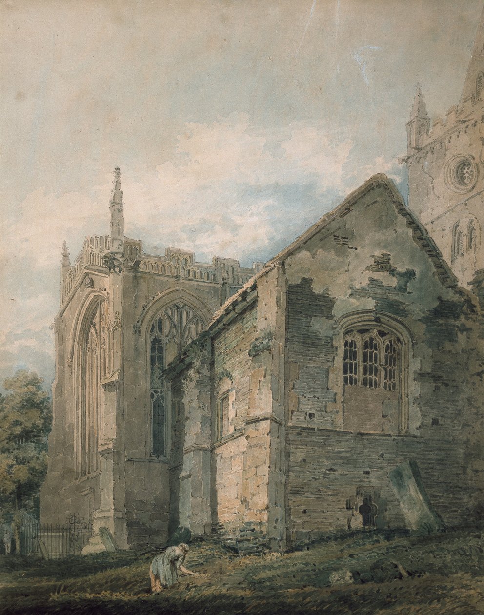 The Ancient Charnel House, Holy Trinity Kilisesi, Stratford-upon-Avon (grafit göstergeler üzerine sulu boya, kamış kalemle dokundu) by Thomas Girtin