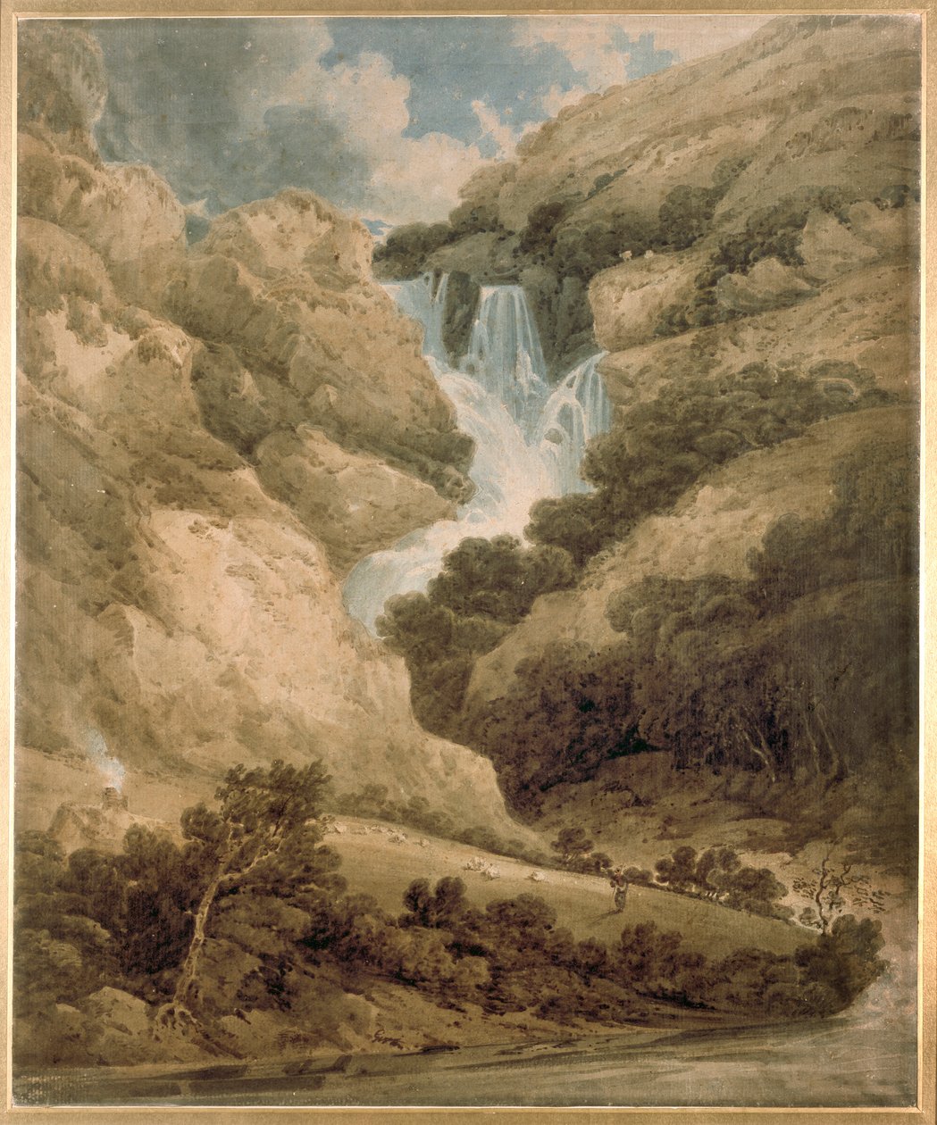 Lodore Şelaleleri ile Wathenlath Boğazı, Derwentwater, c1801 by Thomas Girtin