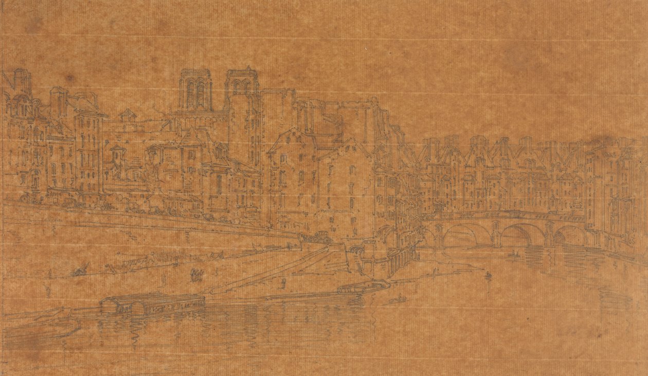 Pont Neuf'tan alınan Pont St.Michel manzarası, 1803 (Paris'teki Görünümler'den Levha 4 için çalışma) by Thomas Girtin