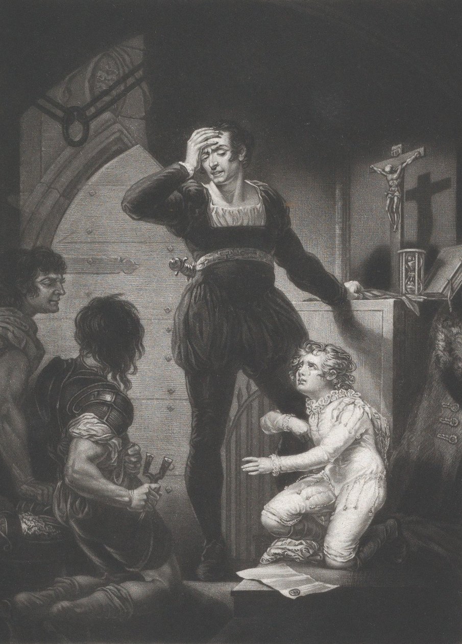 Prens Arthur ve Hubert Shakespeare, Kral John, 4. Perde, Sahne 1, 1823-24. by Thomas Goff Lupton