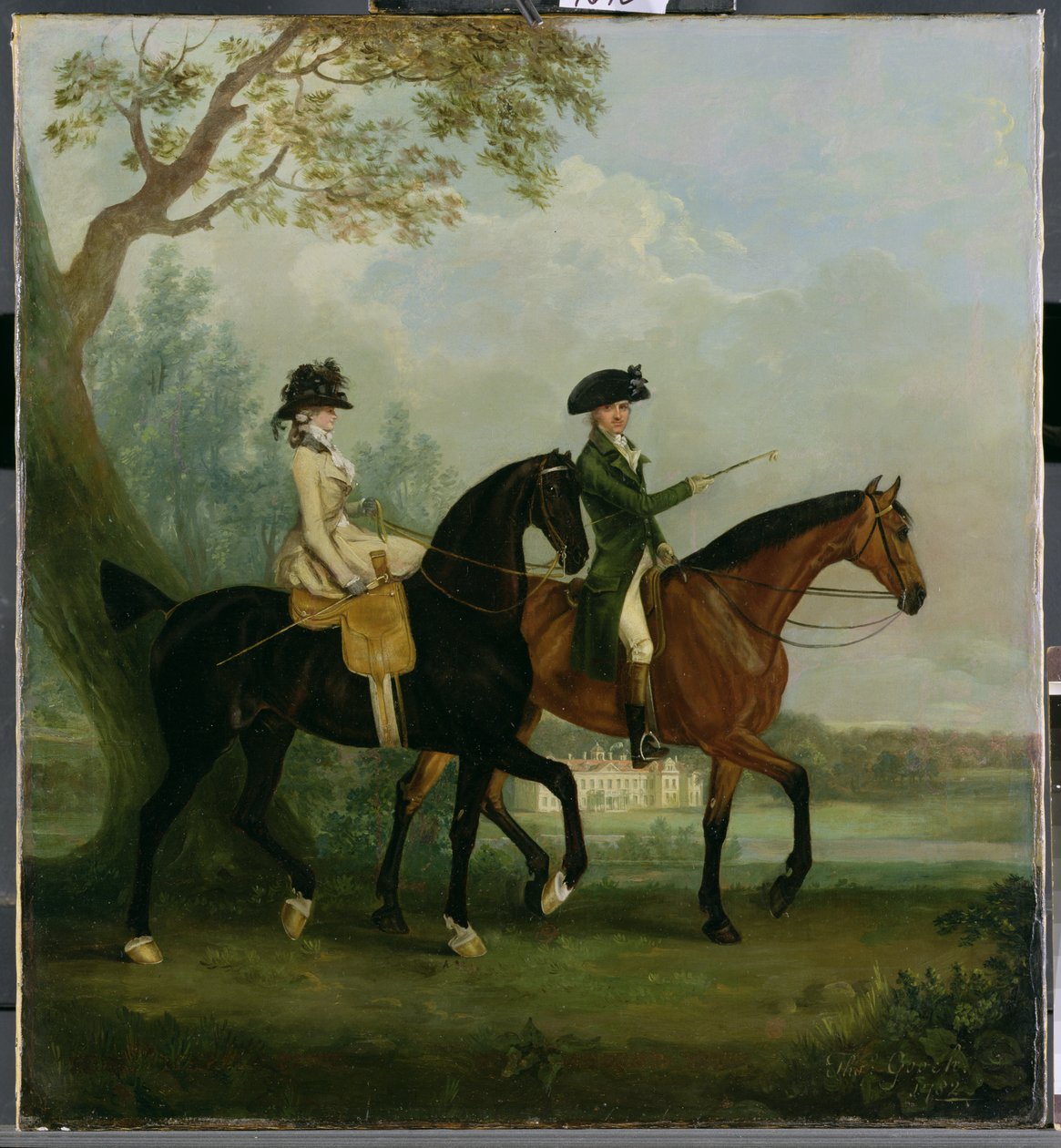 The Hon. Marcia Pitt Riding with her Brother, the Hon. George Pitt (later 2nd Lord Rivers) in the Park of Stratfield Saye House, 1782  by Thomas Gooch