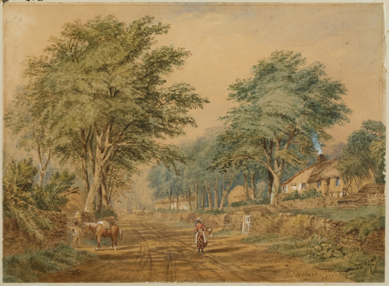 Etal, Northumberland (kağıt üzerine gövde rengi ve sulu boya) by Thomas H. Hair