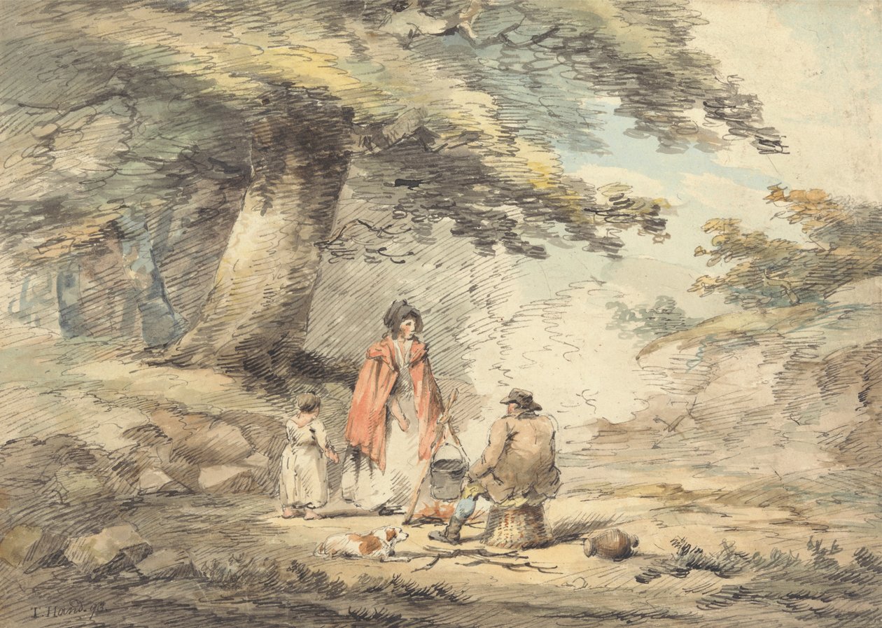 Bir Tencerenin Etrafındaki Figürlerle Ormanlık Manzara by Thomas Hand