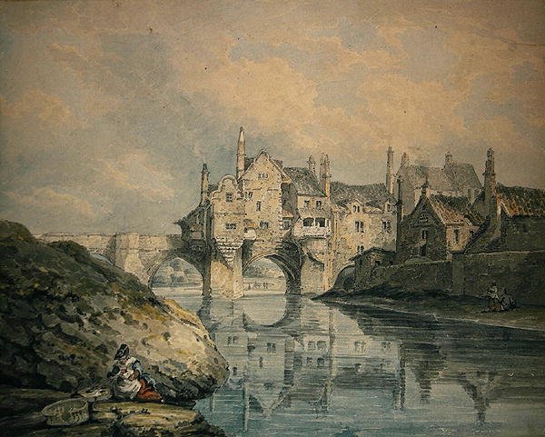 Elvet Köprüsü, Durham (kağıt üzerine sulu boya) by Thomas Hearne