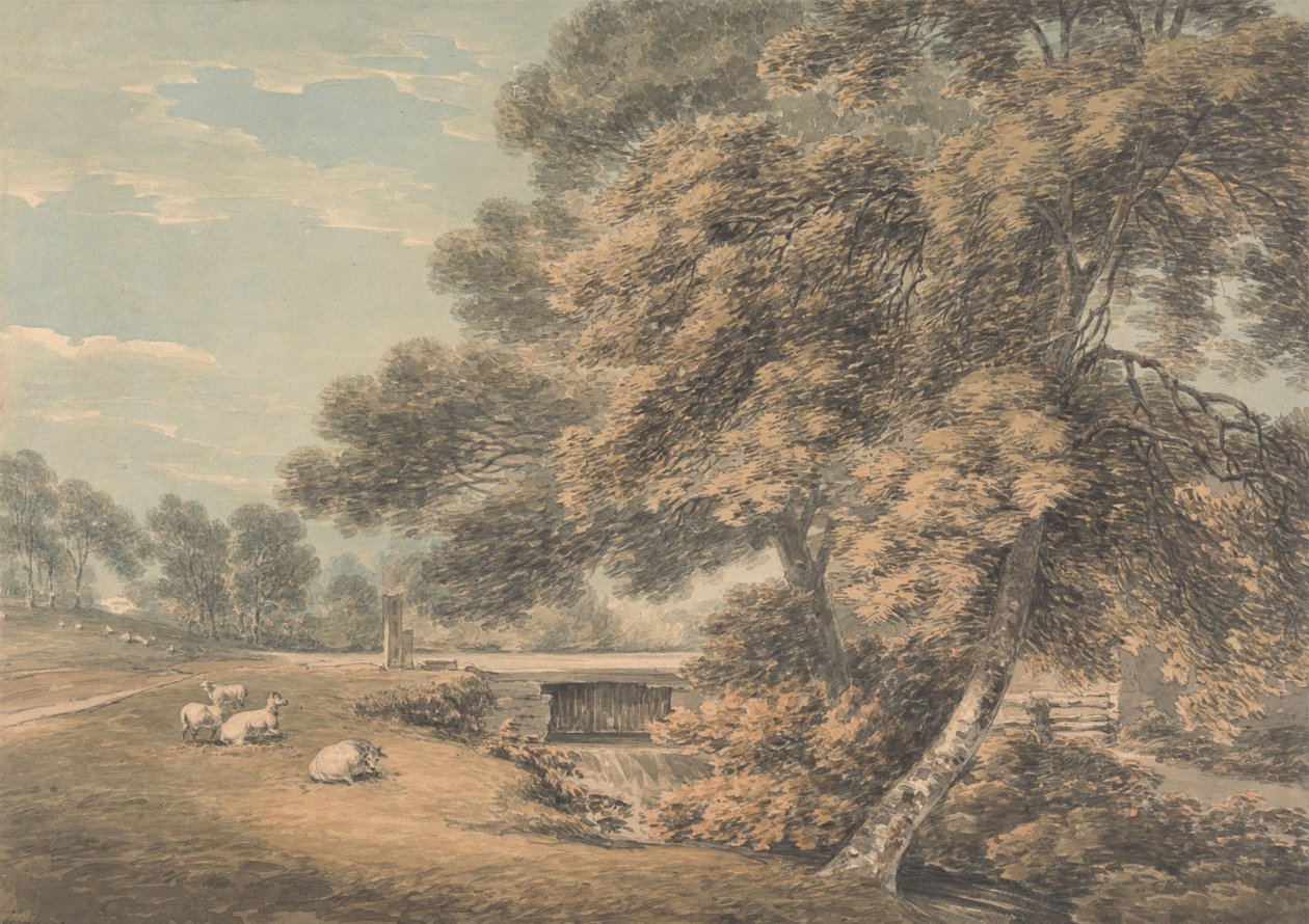 Leicestershire, Coleorton Hall'daki Parktaki Ağaçlar ve Nehir by Thomas Hearne