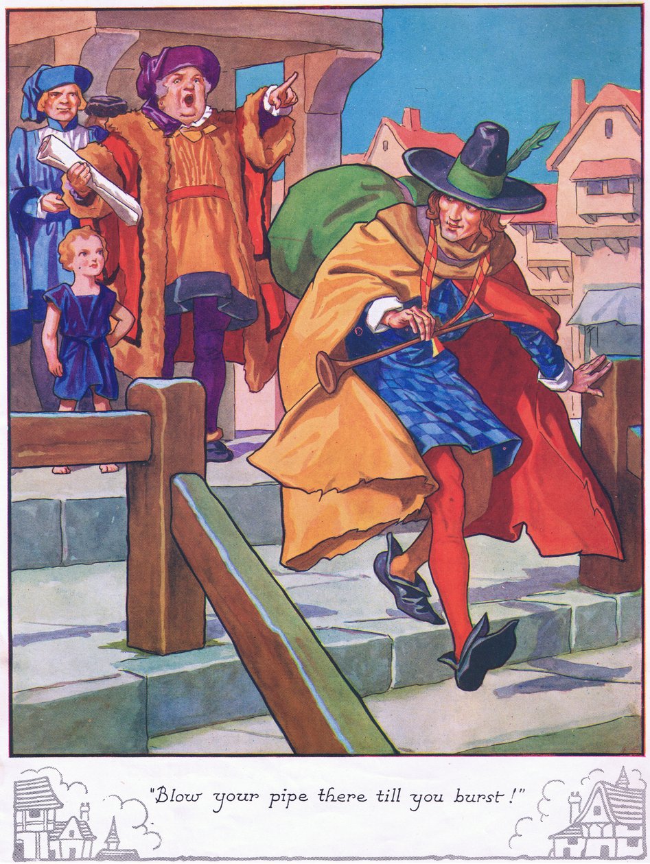 "Patlayana kadar piponuzu üfleyin!" (renkli lito) by Thomas Heath Robinson