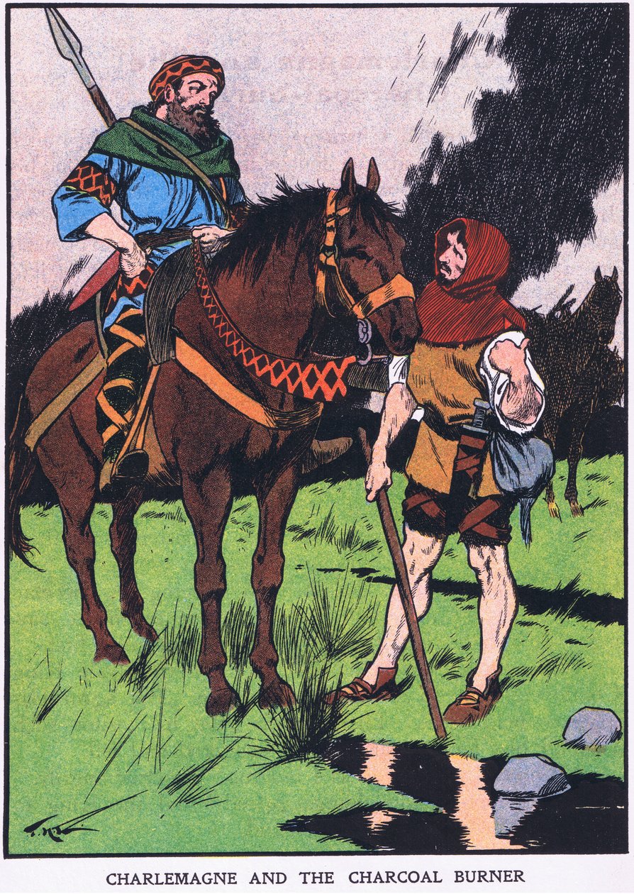 Şarlman ve kömür ocağı (renkli lito) by Thomas Heath Robinson