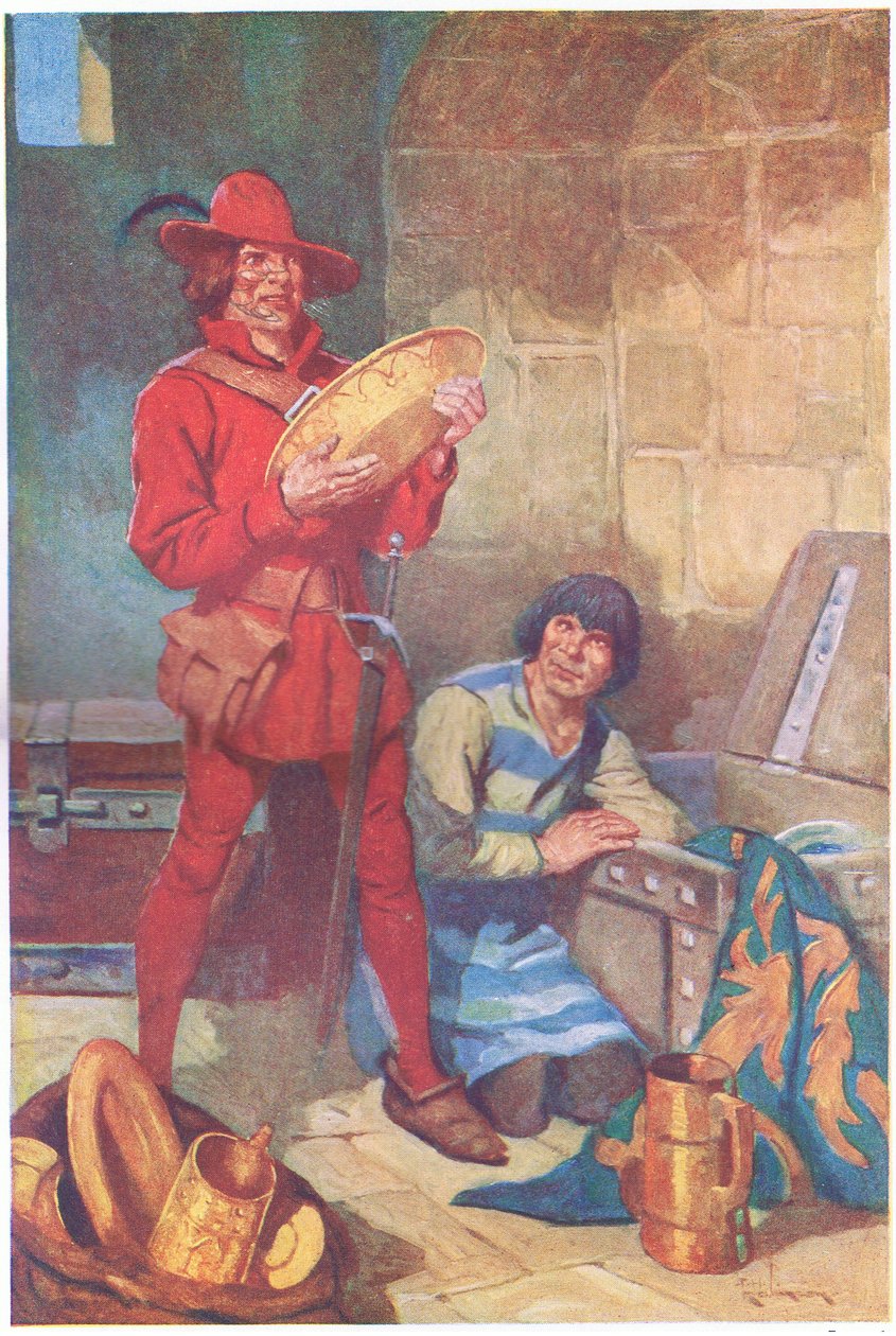 İkili hiç vakit kaybetmeden şerifin tabak deposunu yağmaladı (renkli lito) by Thomas Heath Robinson