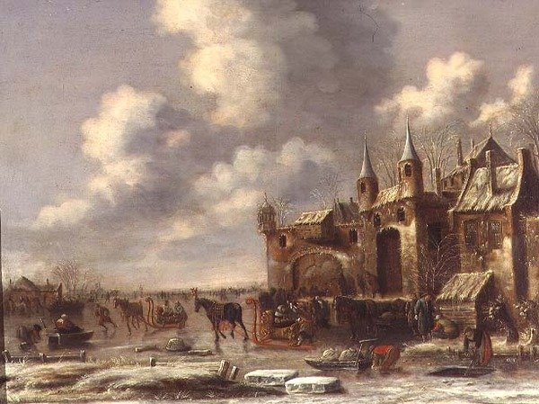 Kasaba kapısı tarafından buzun üzerinde kasaba halkı by Thomas Heeremans