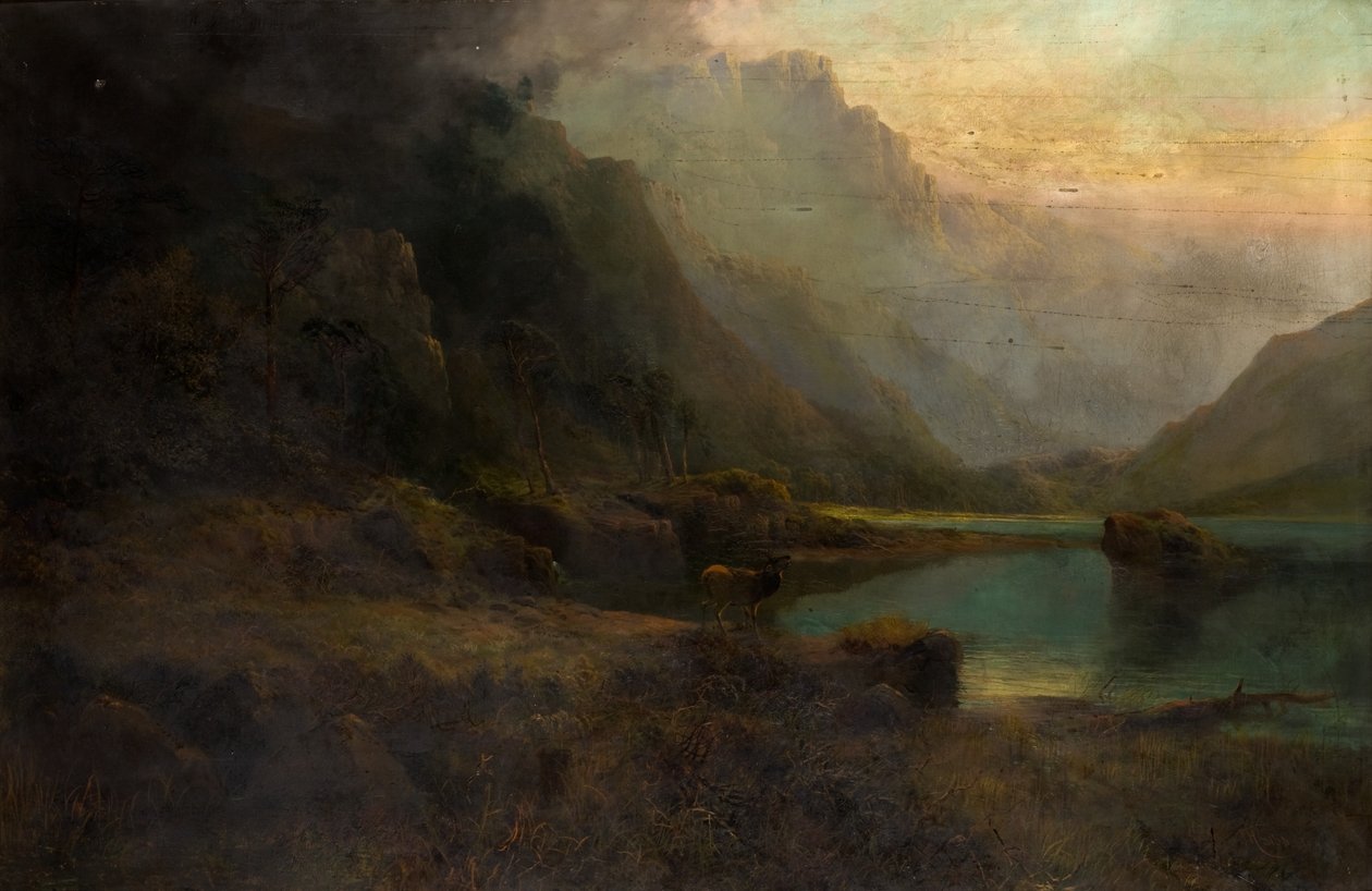 Geyik ile Highland Loch by Thomas Henry Gibb