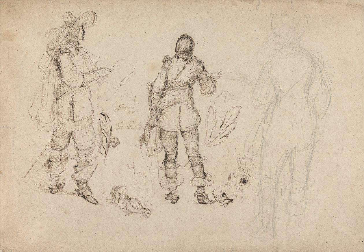 Cavaliers, Horse's Head ve Plumes Eskizleri Sayfası by Thomas Henry Nicholson