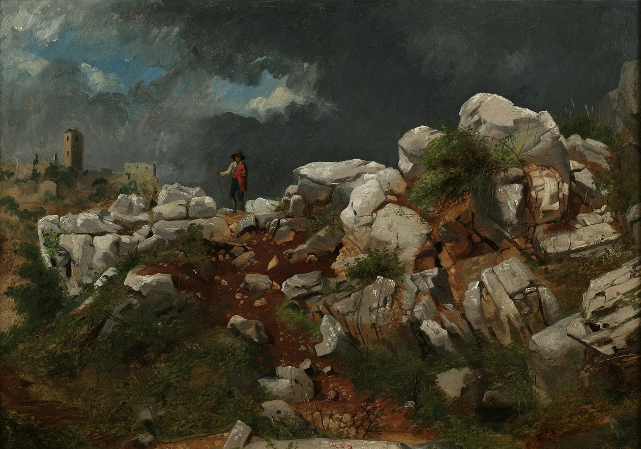 İtalyan Manzarası (kağıt üzerine yağ, kompozisyon tahtasına monte edilmiş) by Thomas Hicks