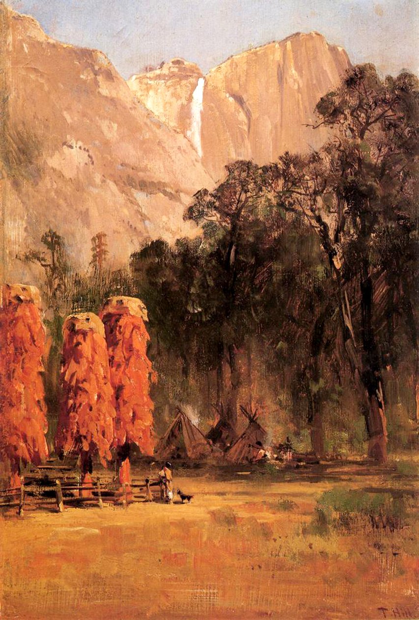 Paiute Kızılderililerinin Meşe Palamudu Tahıl Tahılları, c.1873 (gemide kağıt üzerinde yağ) by Thomas Hill