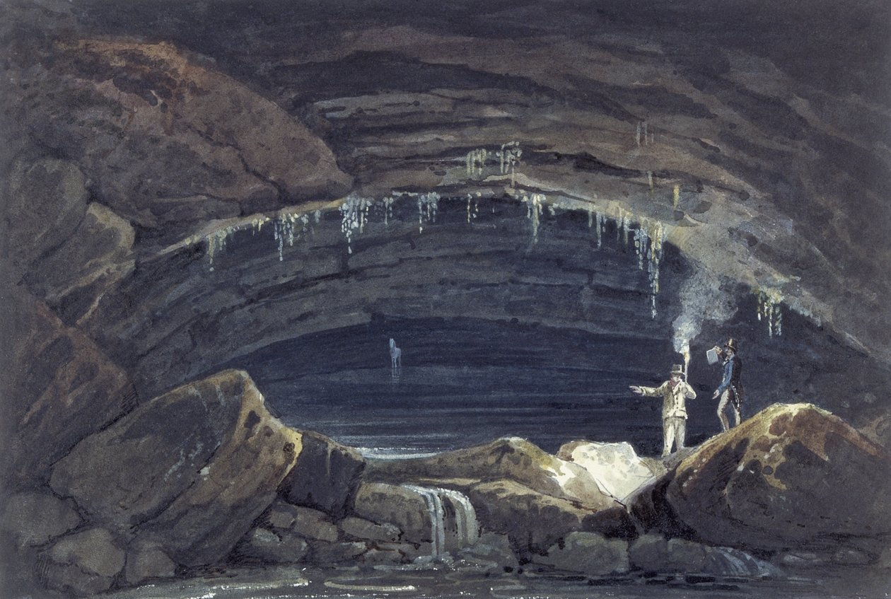 Porth yr Ogof#39;taki mağaranın açılışı (kağıt üzerine suluboya) by Thomas Hornor