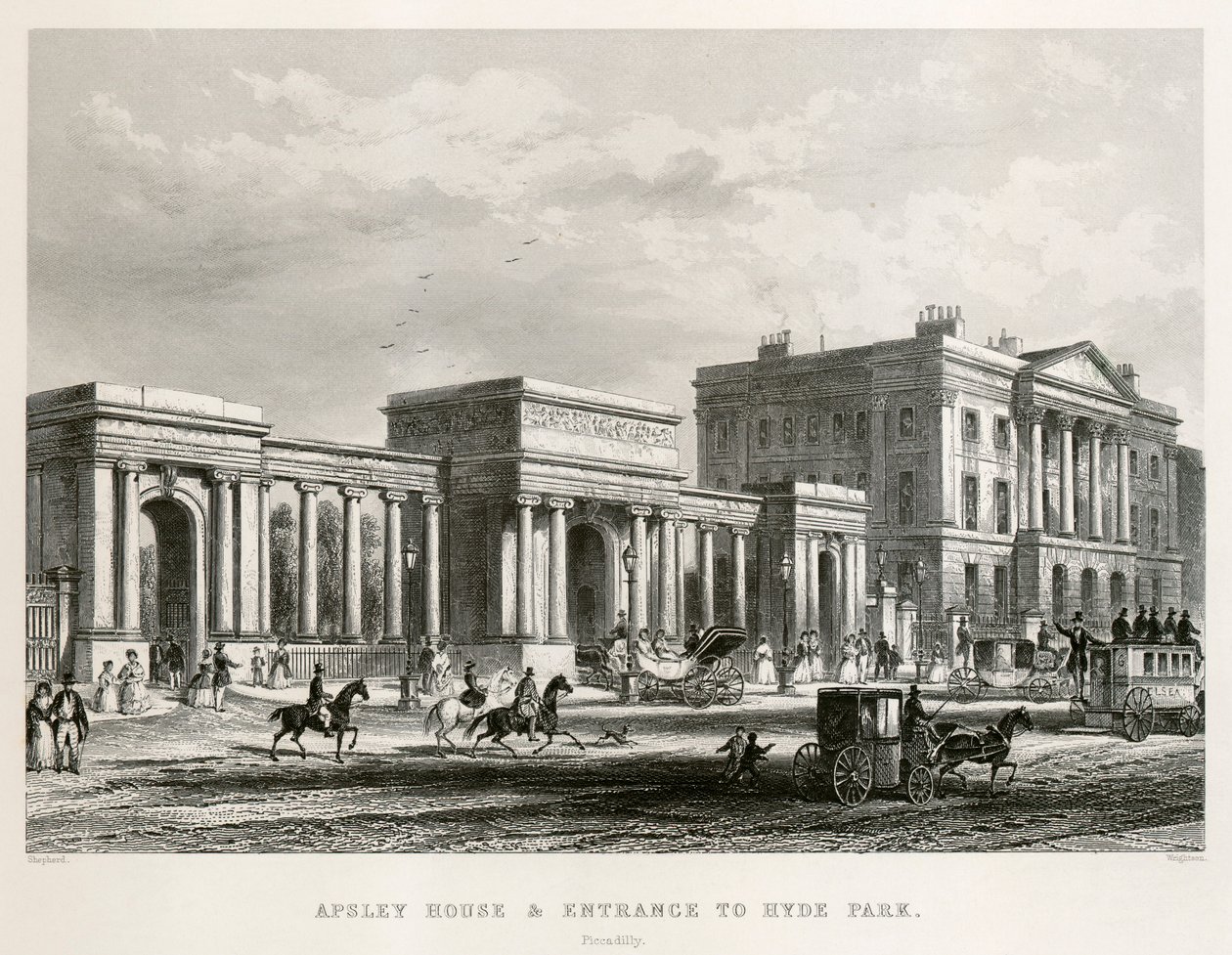 Apsley Evi, Hyde Park Köşesi, Londra, 1850 by Thomas Hosmer Shepherd
