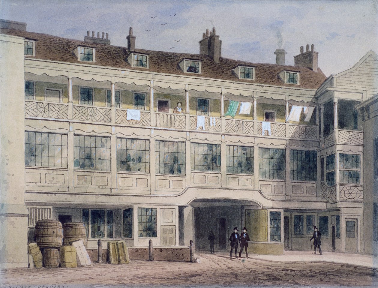 Belle Sauvage Yard, Ludgate Hill, Londra, c1850 by Thomas Hosmer Shepherd