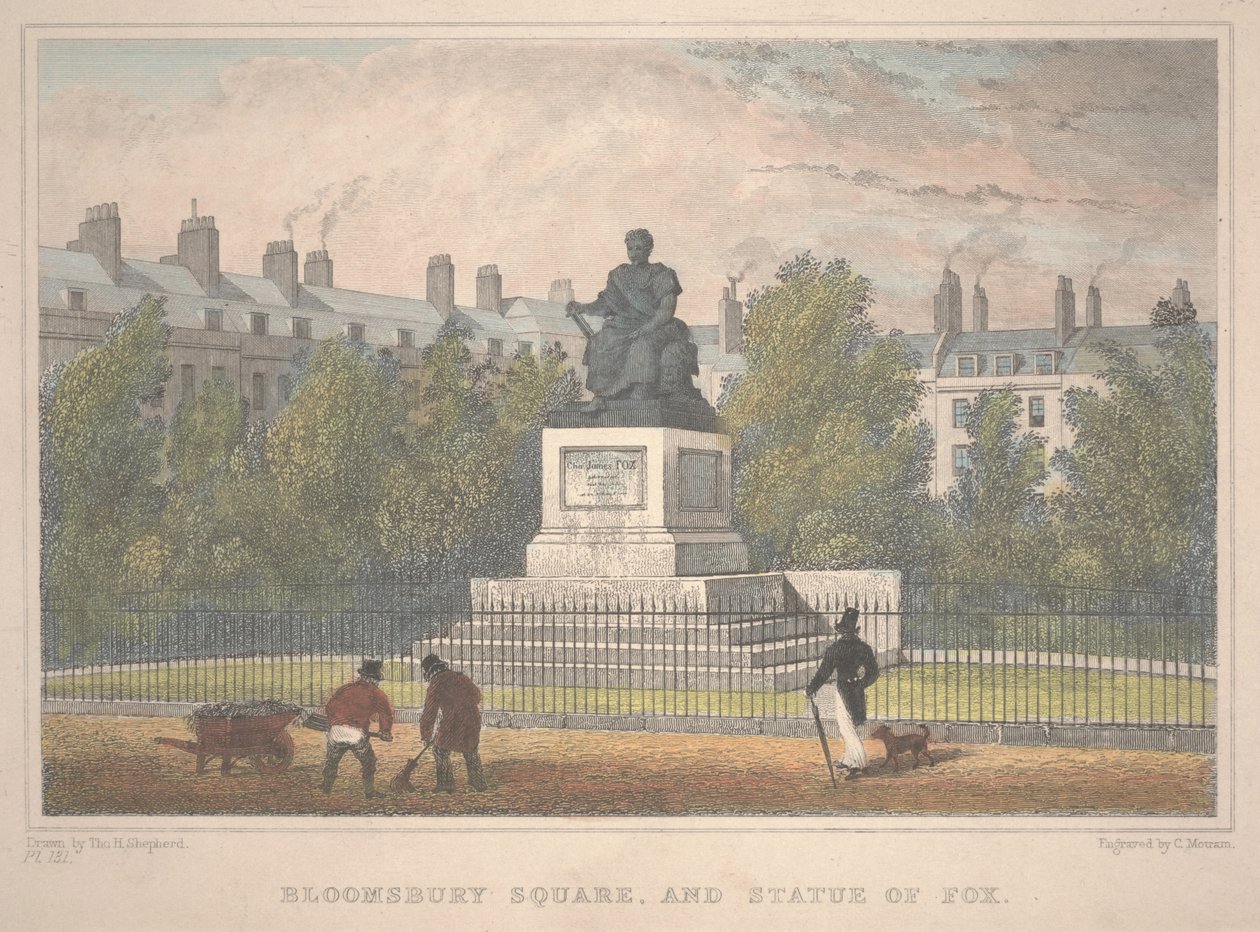 Charles Mottram (1806-76) tarafından kazınmış Fox Heykeli ile Bloomsbury Meydanı by Thomas Hosmer Shepherd