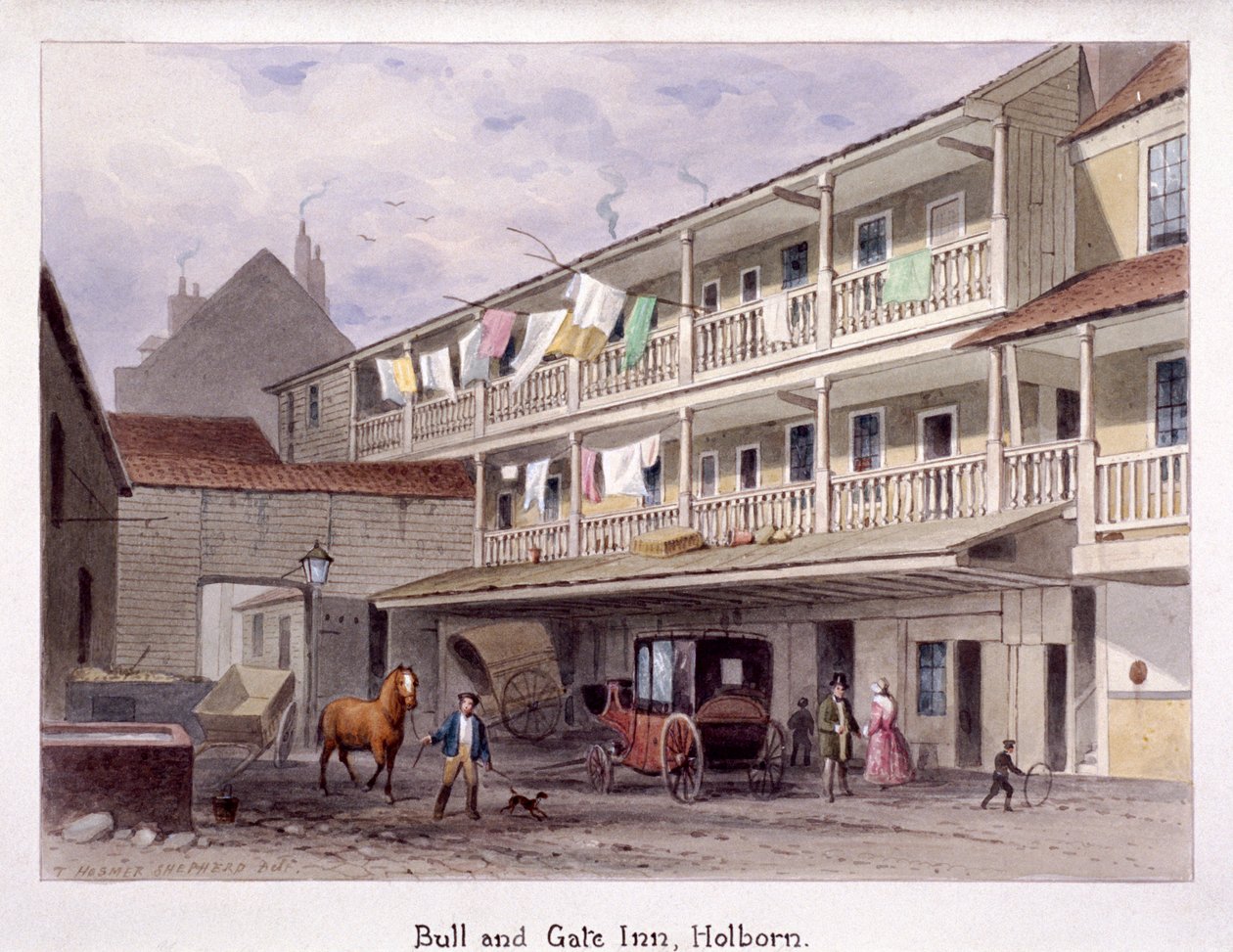 Bull and Gate Inn, Holborn, Londra, c1850 by Thomas Hosmer Shepherd