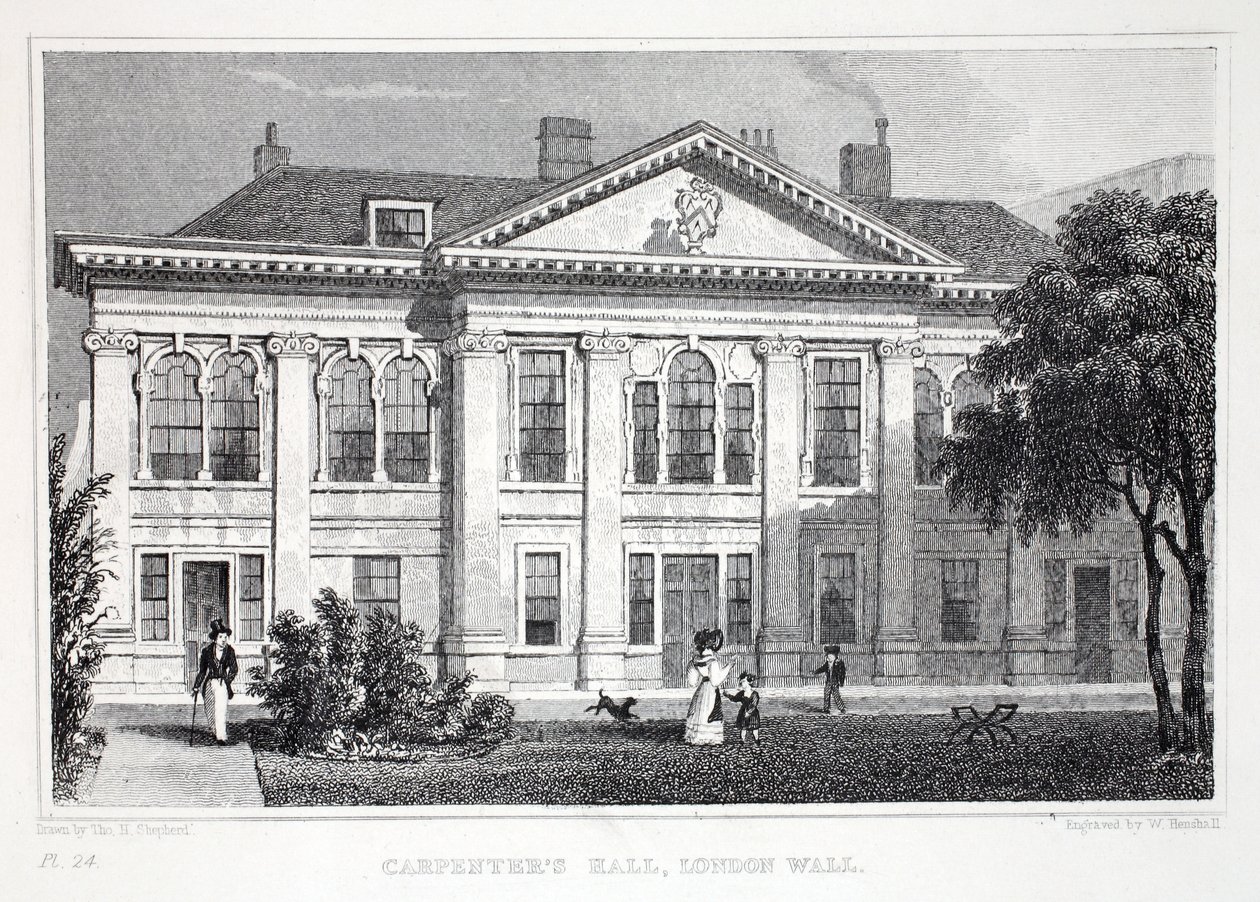 Carpenter's Hall, 'Londra ve Ondokuzuncu Yüzyıldaki Çevresi' barından. Jones und Co., 1827-1829 by Thomas Hosmer Shepherd