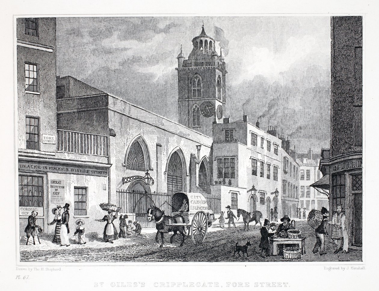 St Giles Kilisesi, Cripplegate, 'Londra ve Ondokuzuncu Yüzyılda Çevresi' barından. Jones und Co., 1827-1829 by Thomas Hosmer Shepherd