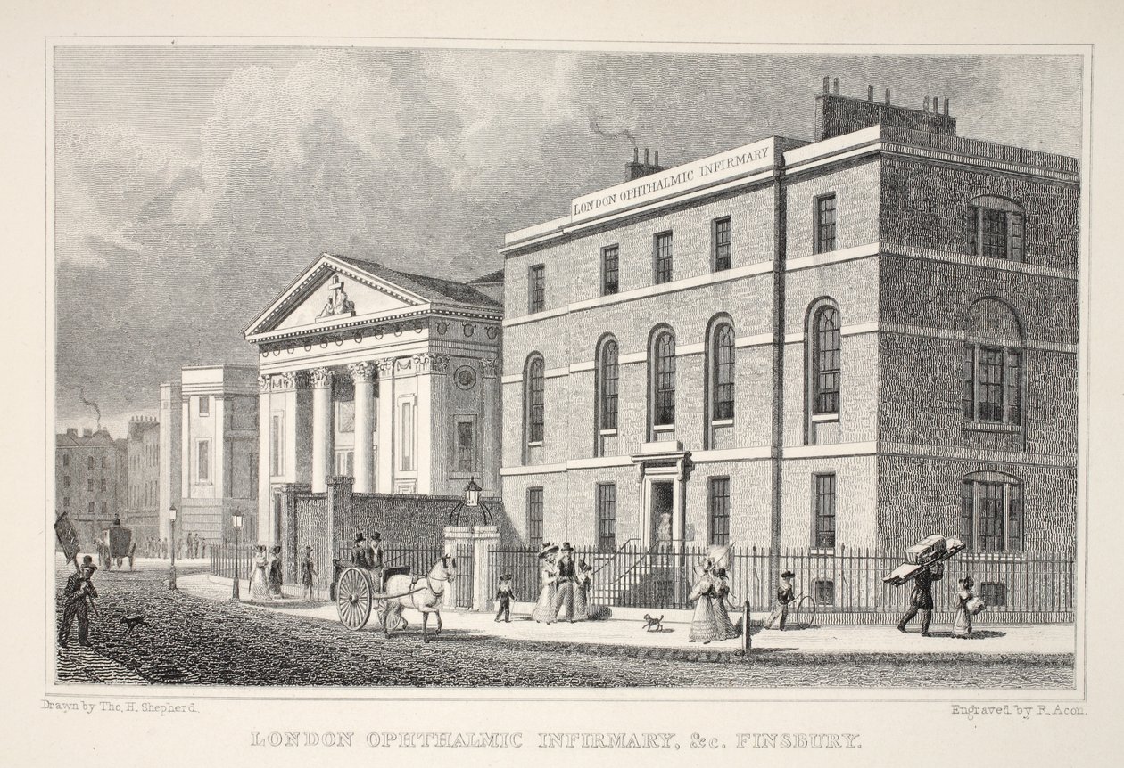 Londra Oftalmik Revir vb. Finsbury, 'Londra and it's Environs in the Nineteenth Century' barından. Jones und Co., 1827-1829 by Thomas Hosmer Shepherd