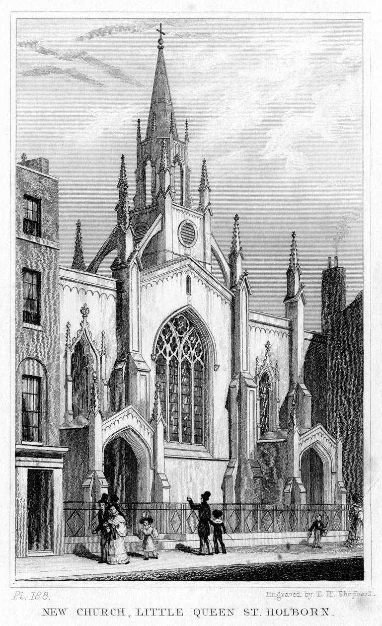 New Church, Little Queen Street, Holborn, Londra, 19. yüzyıl. by Thomas Hosmer Shepherd