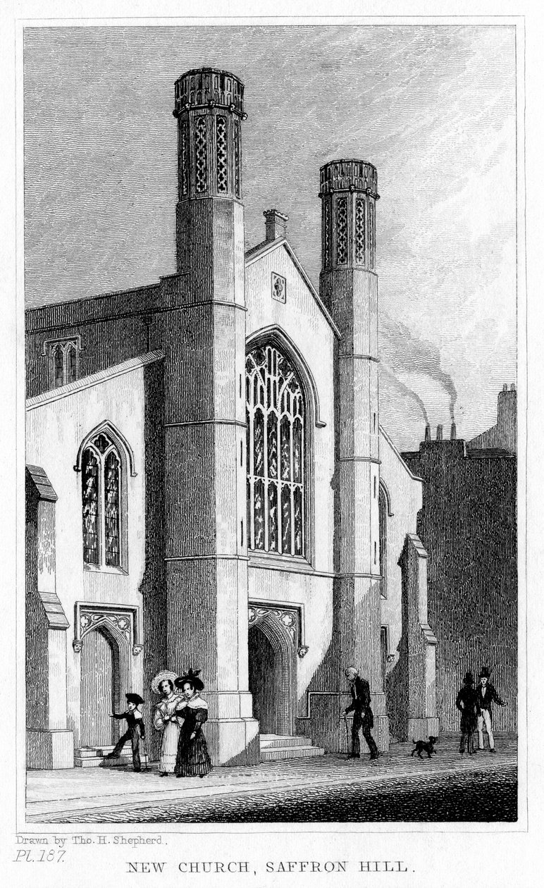 Yeni Kilise, Saffron Tepesi, Camden, Londra, 19. yüzyıl. by Thomas Hosmer Shepherd