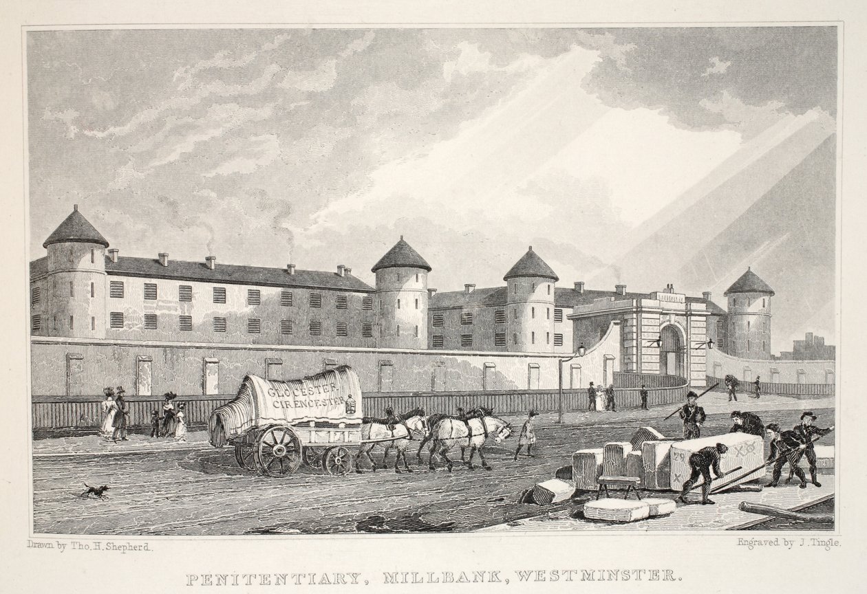 Hapishane, Millbank, Westminster, 'Londra ve Ondokuzuncu Yüzyılda Çevresi' barından. Jones und Co., 1827-1829 by Thomas Hosmer Shepherd