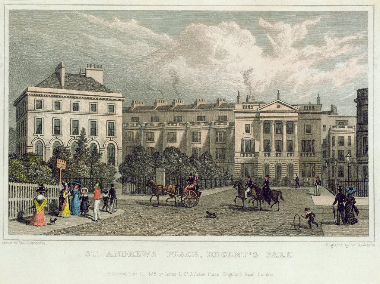 Andrews Place, Regents Park, 1828 (renkli gravür) by Thomas Hosmer Shepherd