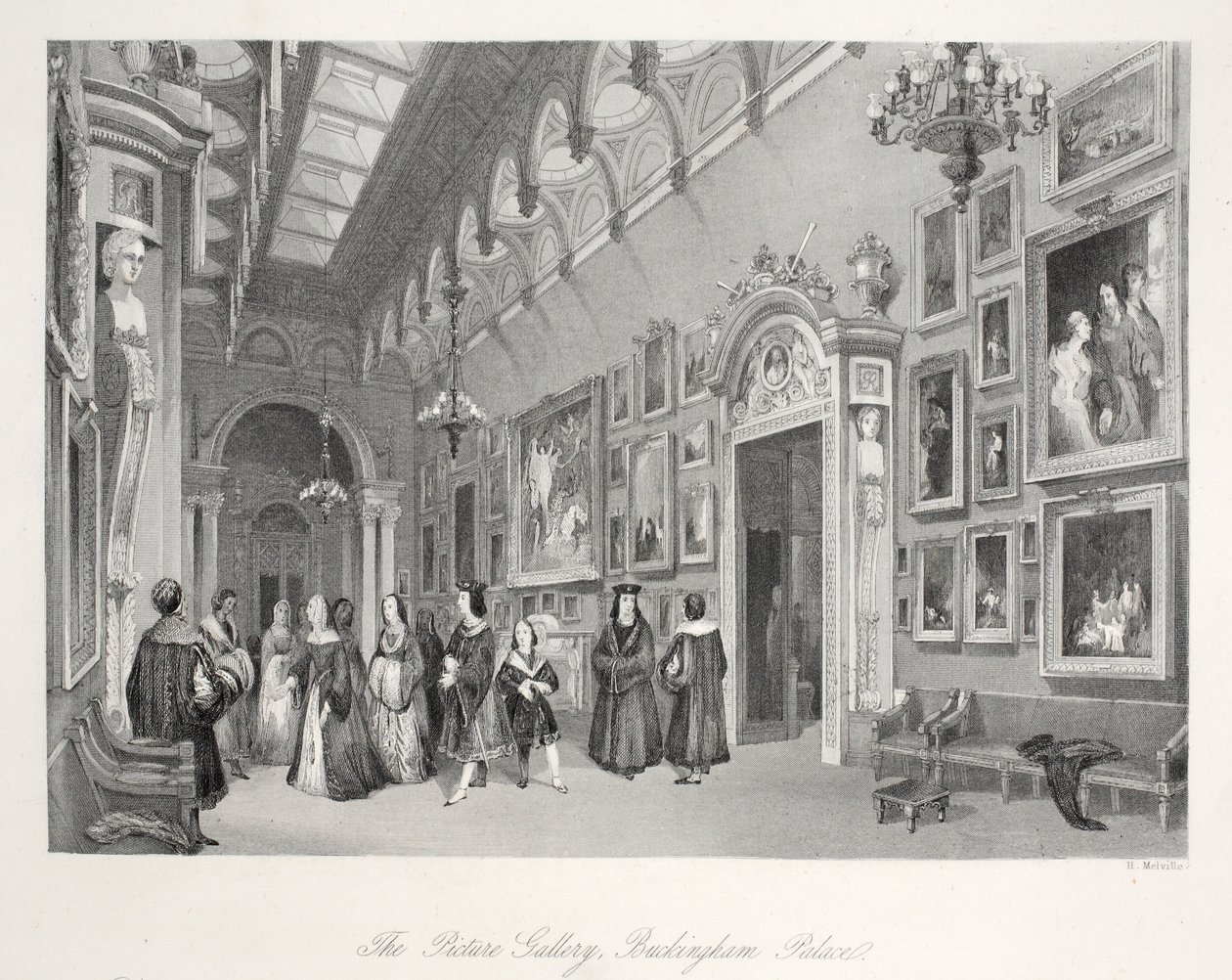 Buckingham Sarayı'ndaki Resim Galerisi, 'Kostümleri ve Törenleriyle Londra İç Mekanları' pub'ından. Joseph Mead, Londra, c.1843 (çelik oyma) by Thomas Hosmer Shepherd
